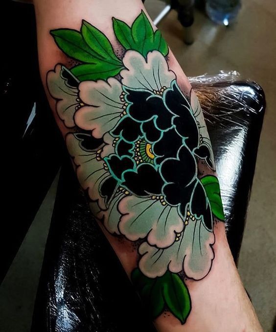 Dark-Centered Peony with Soft Petals Tattoo Design
