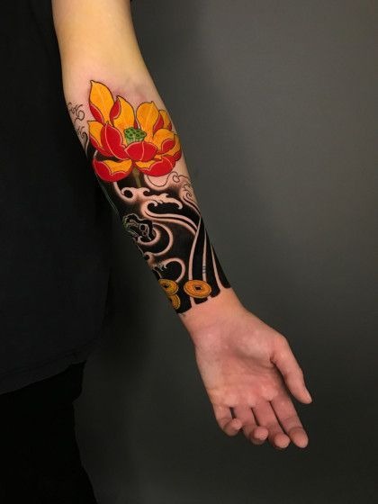 Electric Peony in Deep Color Layers Tattoo Design