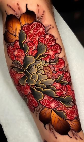 Patterned Floral Art with Traditional Influence Tattoo Design