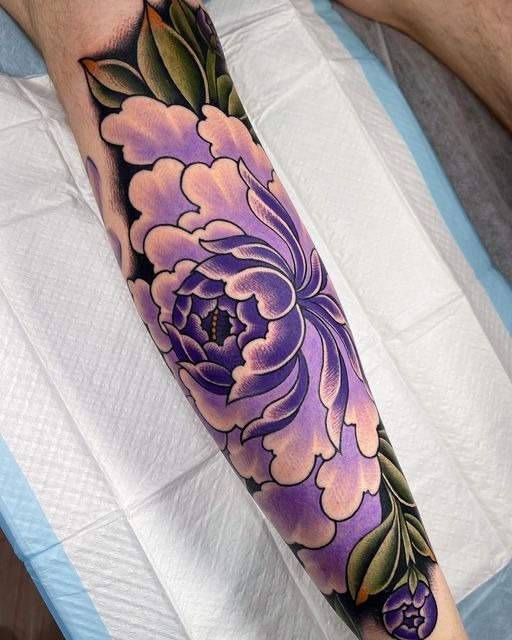 Purple Peony with Deep Shading Tattoo Design