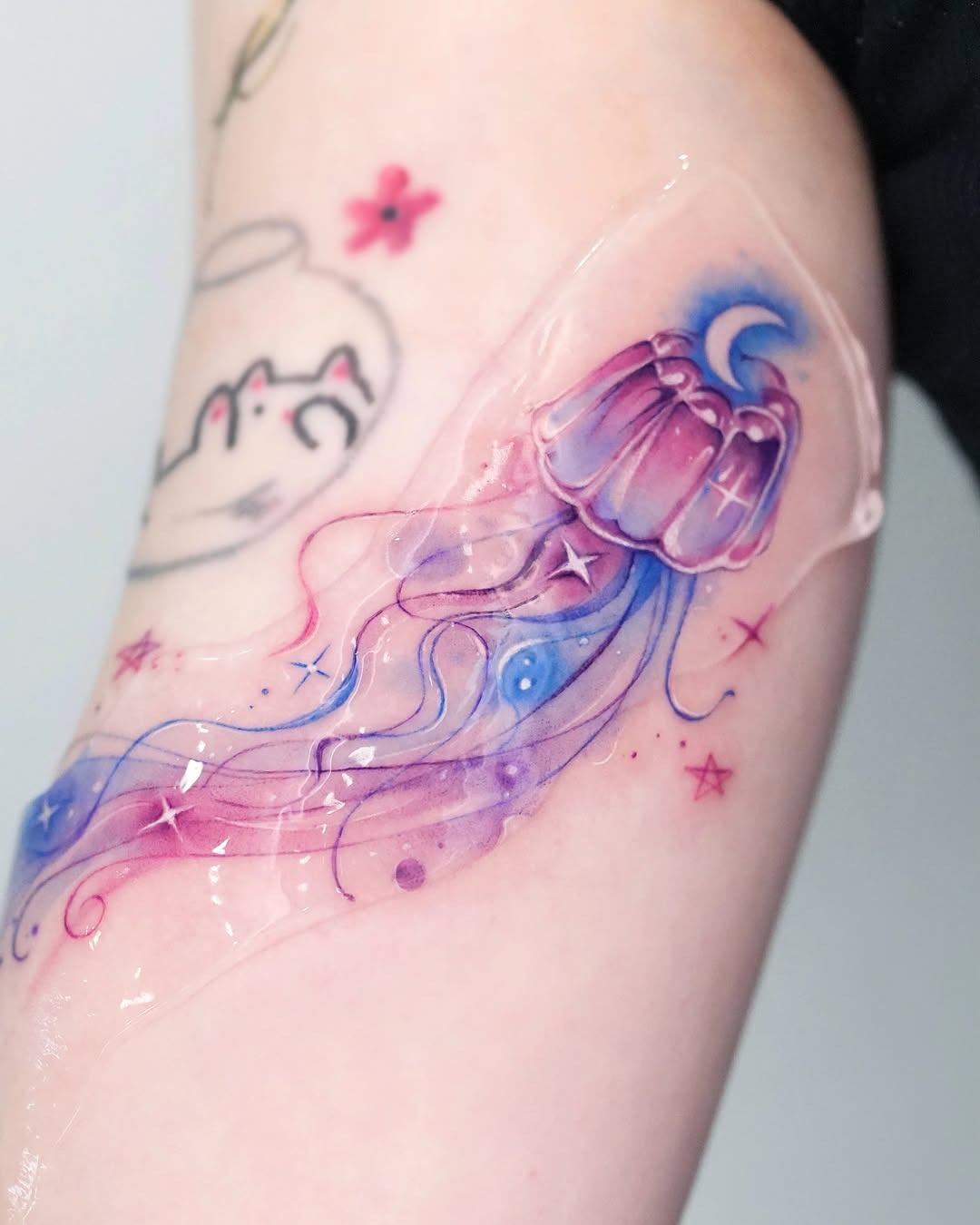 Colorful jellyfish tattoo with dreamy vibes Tattoo Design