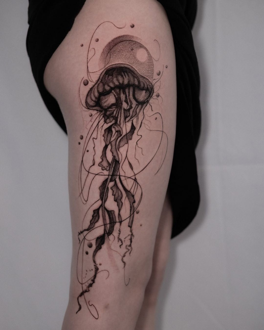 Elegant jellyfish tattoo flowing with grace Tattoo Design