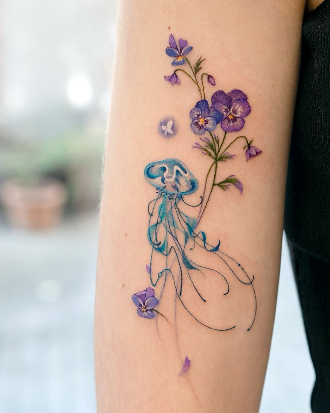 Intricate jellyfish and floral tattoo design Tattoo Design