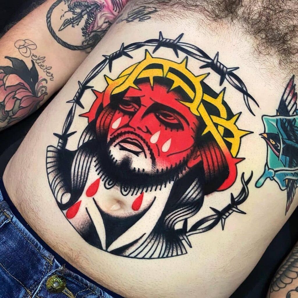 Bold Traditional Jesus Tattoo Tattoo Design