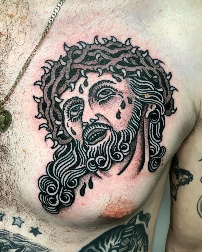 Bold Traditional Jesus Tattoo Tattoo Design