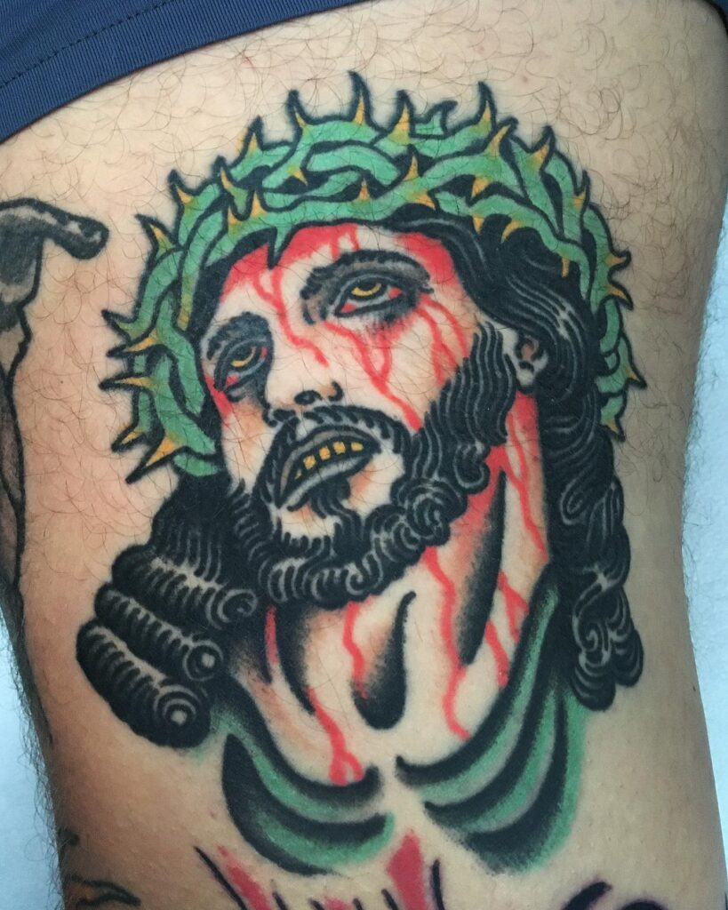 Bold Traditional Jesus Tattoo Tattoo Design