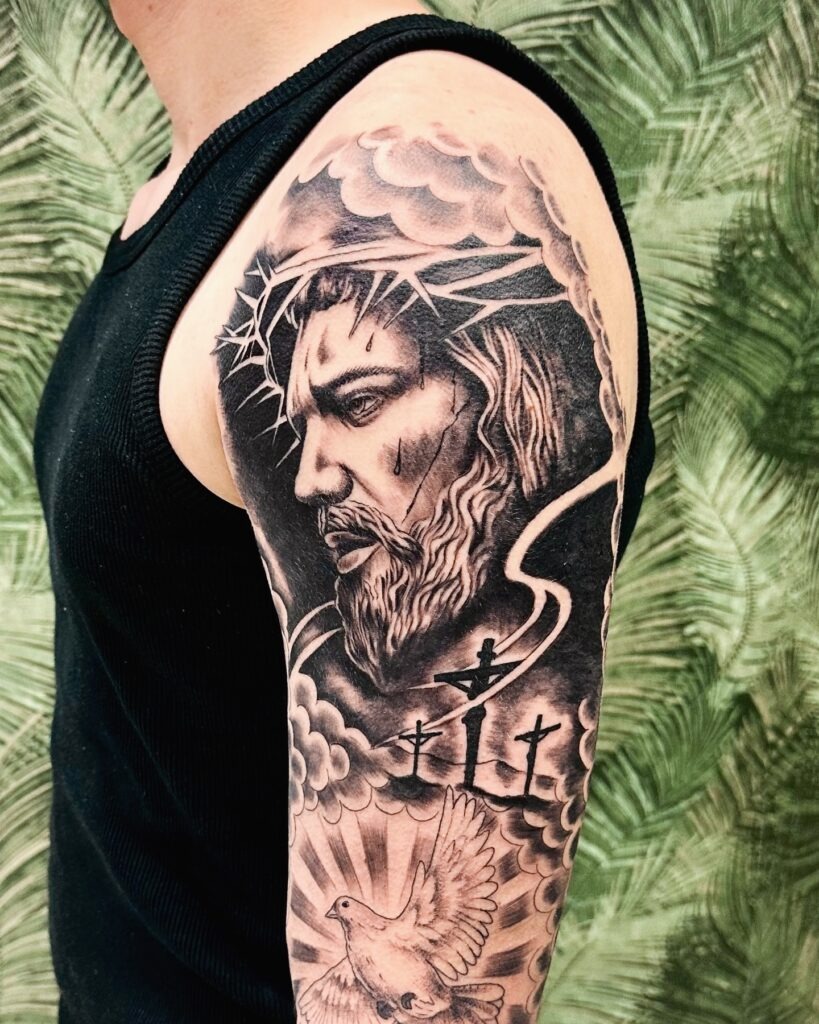 Christ’s Suffering and Divine Light Tattoo Tattoo Design