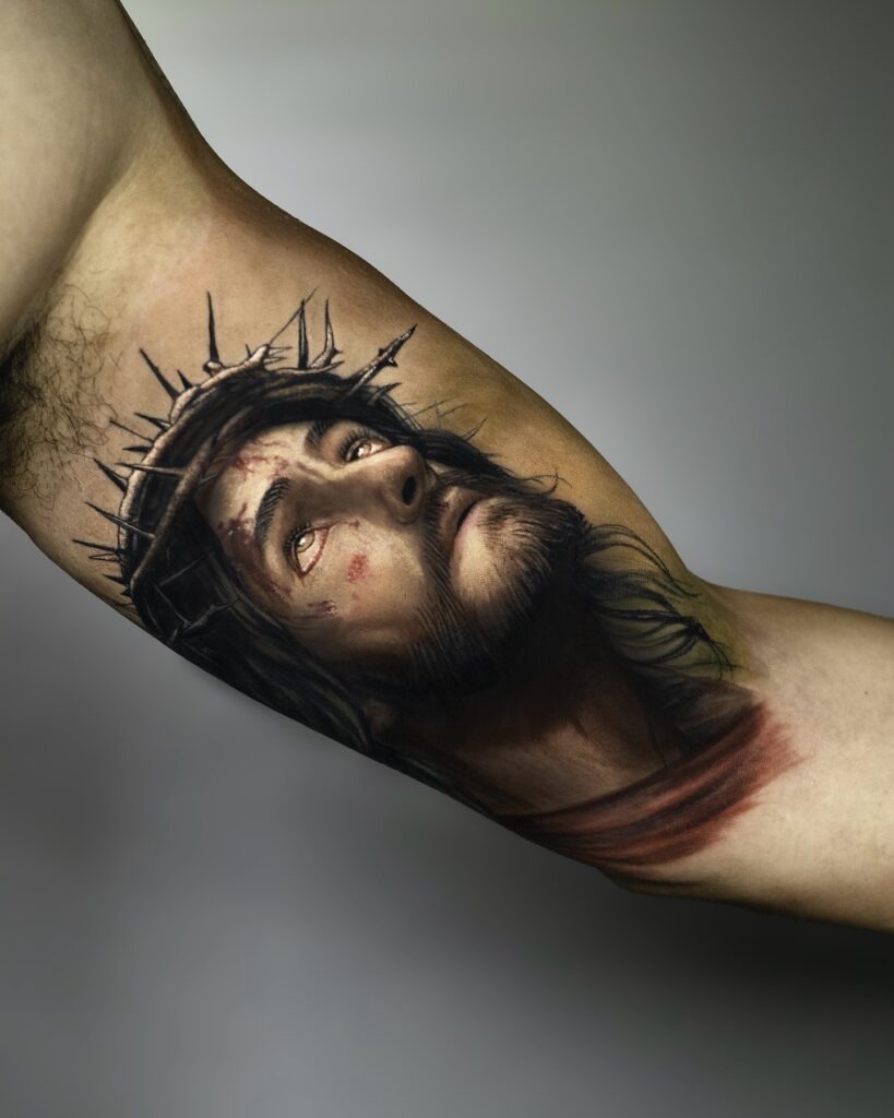 Christ’s Suffering and Heavenly Gaze Tattoo Tattoo Design