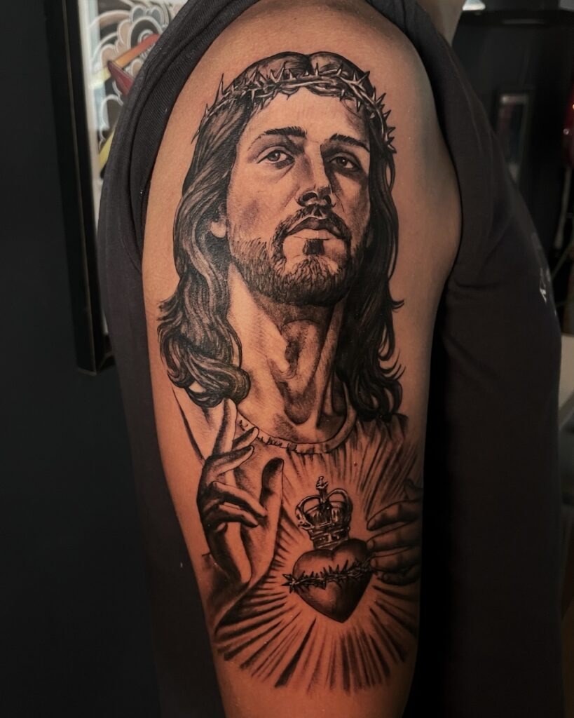 Crowned Savior with Sacred Heart Tattoo Tattoo Design