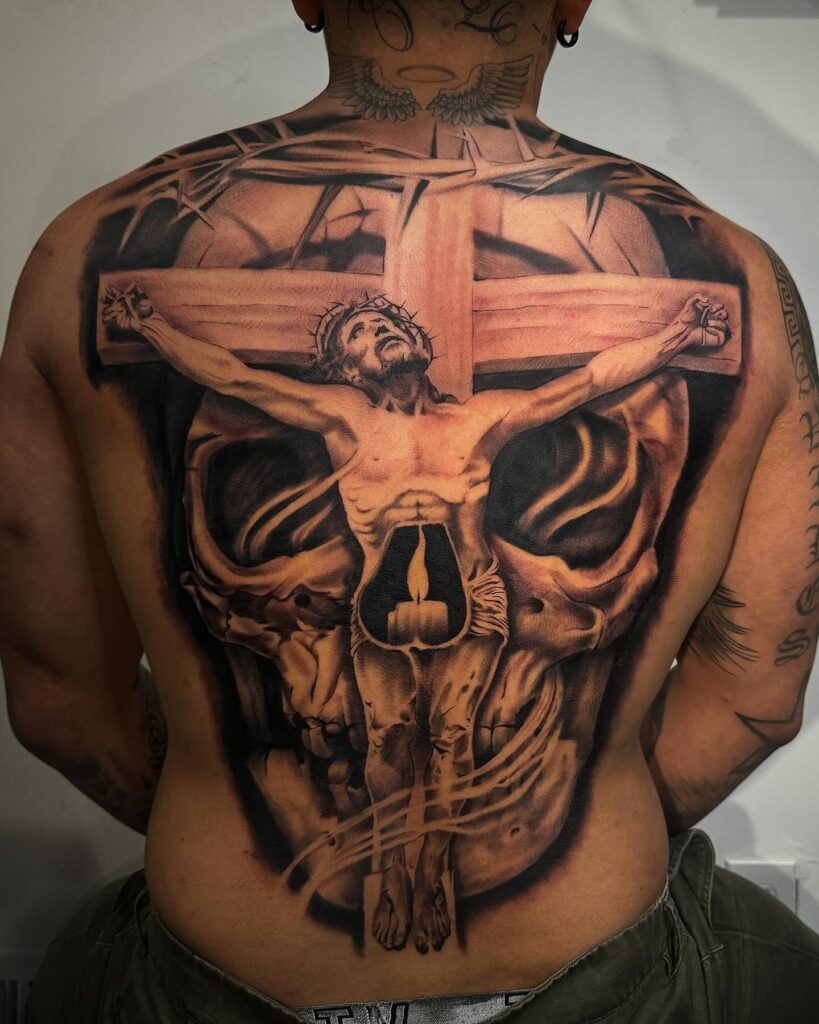 Crucifixion and Skull Back Tattoo Tattoo Design