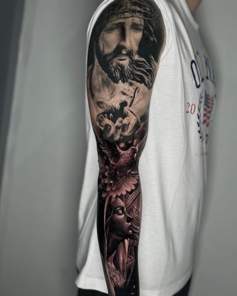 Divine Grace Full Sleeve Tattoo Tattoo Design