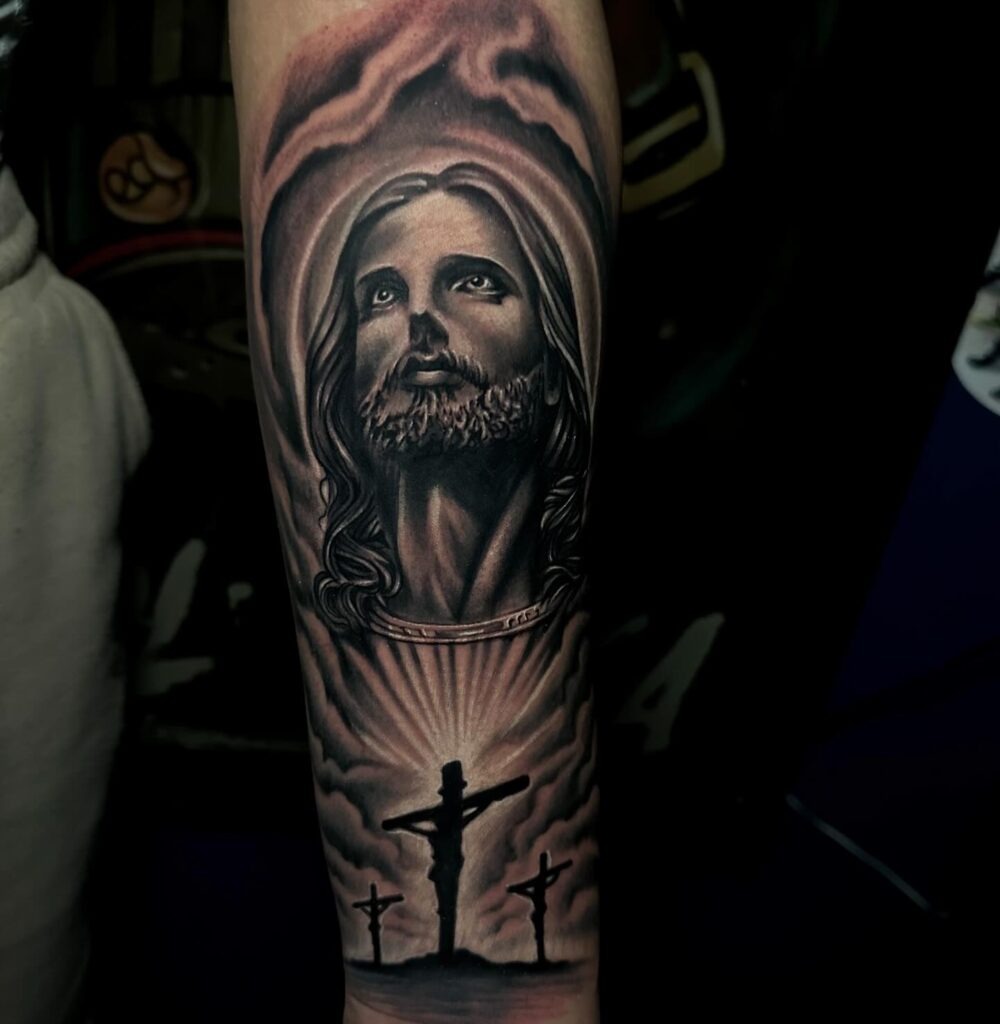 Heavenly Christ and Crucifixion Tattoo Tattoo Design