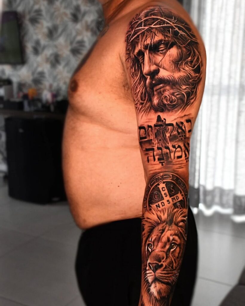 Jesus and Lion Full Sleeve Tattoo Tattoo Design