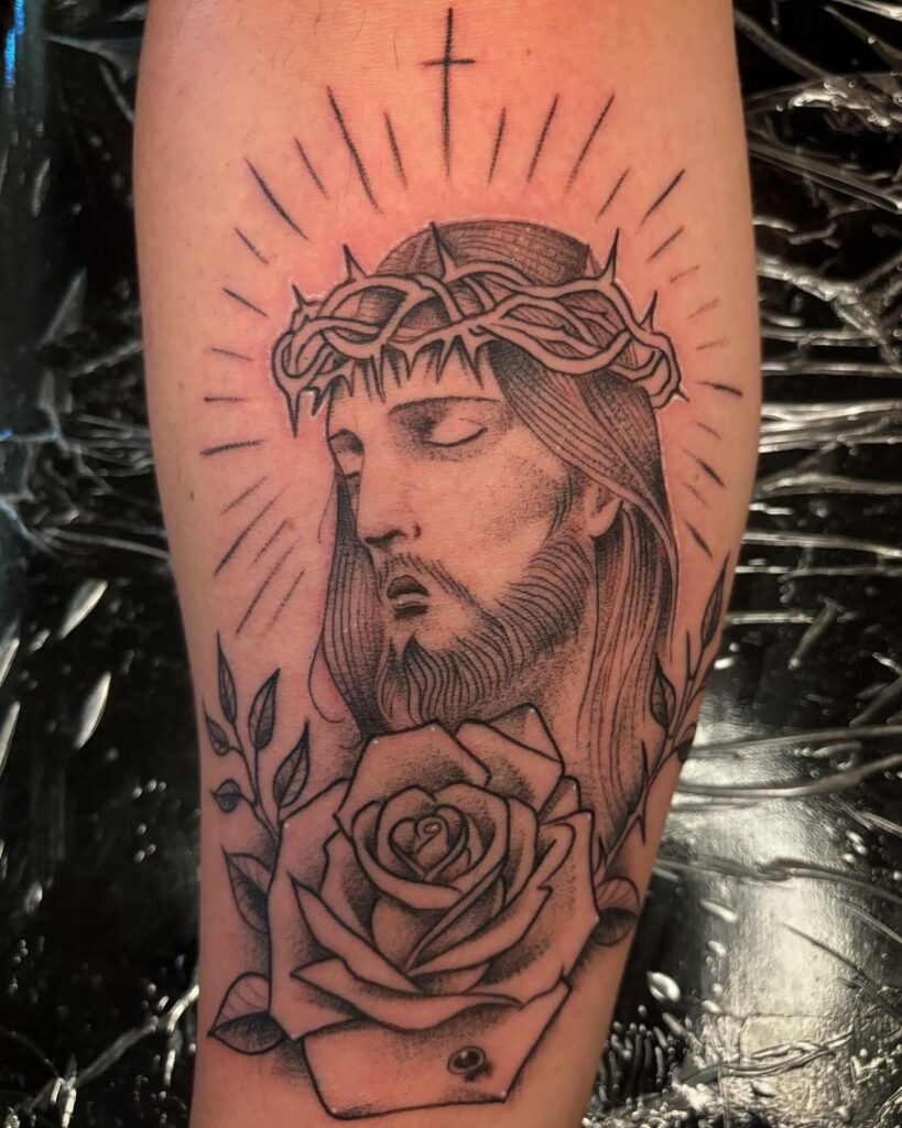 Jesus and Rose Forearm Tattoo Tattoo Design