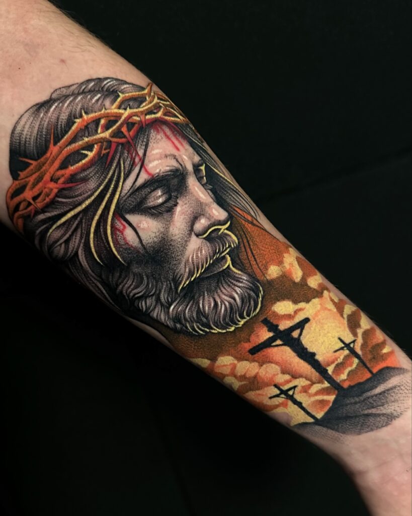 Jesus with Calvary Crosses Tattoo Tattoo Design