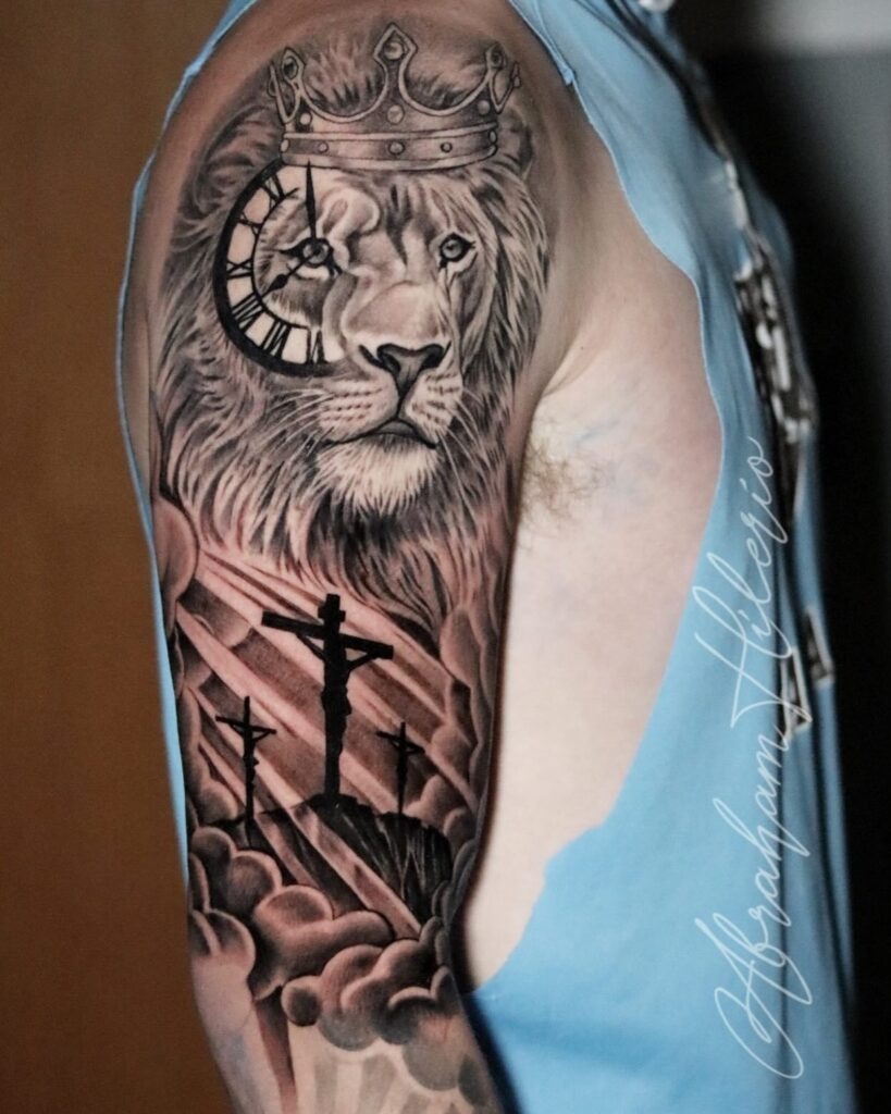 Lion of Judah and Crucifixion Tattoo Tattoo Design