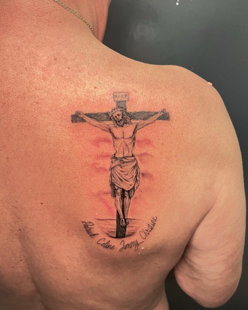 Minimalist Crucifixion Memorial Tattoo Tattoo Design