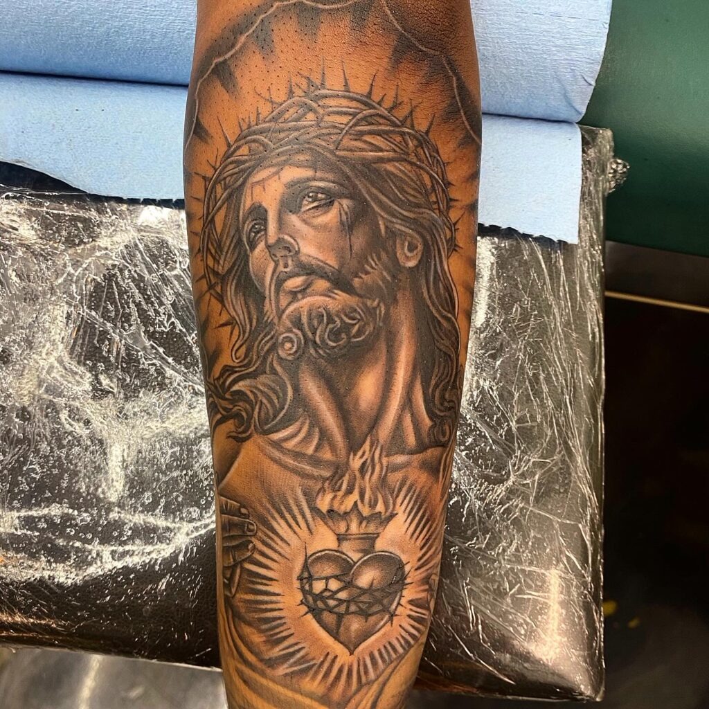 Sacred Heart and Crowned Jesus Tattoo Tattoo Design