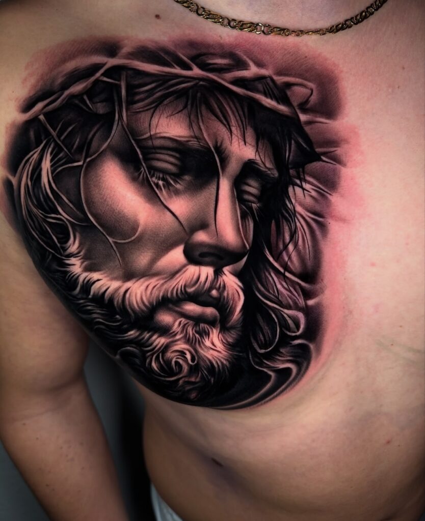 Sacred Sorrow Jesus Chest Tattoo Tattoo Design