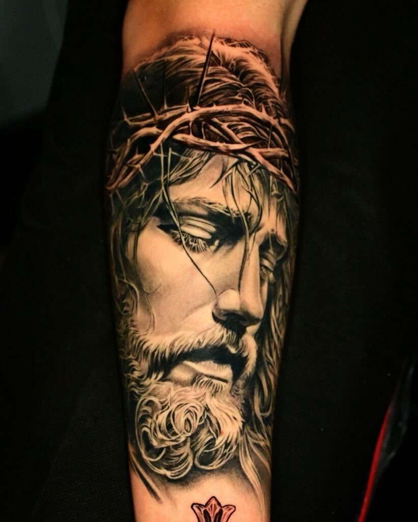 Sorrowful Christ with Crown of Thorns Tattoo Tattoo Design