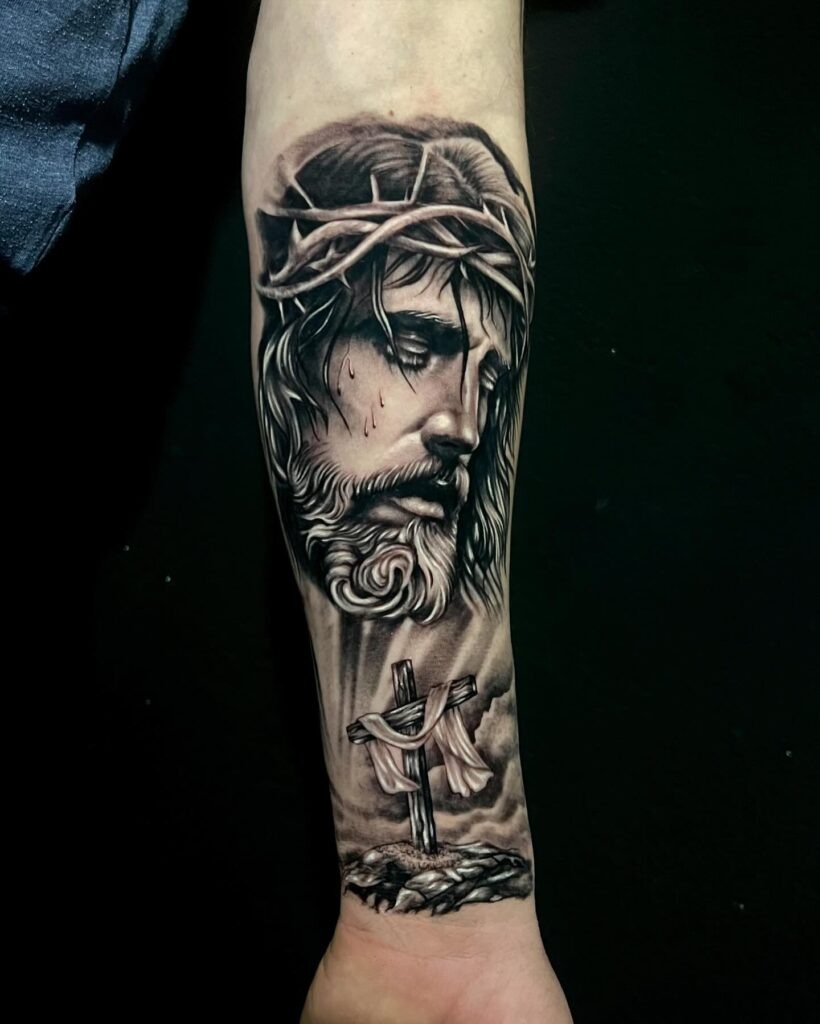 Suffering Christ and Empty Cross Tattoo Tattoo Design