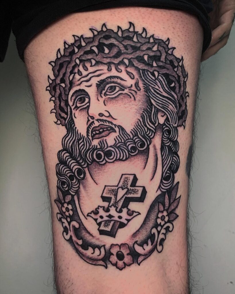 Traditional Jesus and Cross Tattoo Tattoo Design