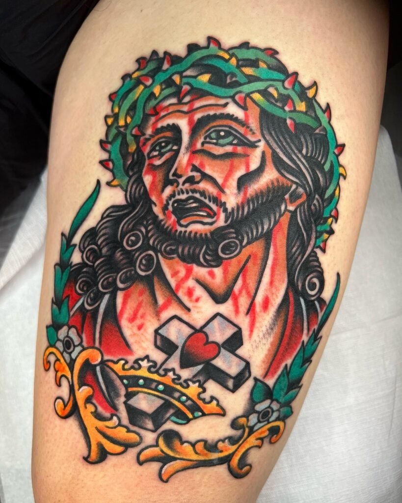 Traditional Jesus and Sacred Symbols Tattoo Tattoo Design