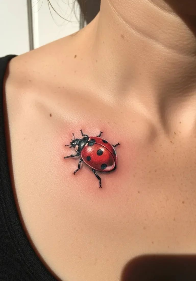 Realistic Ladybug Collarbone Tattoo Tattoo Design