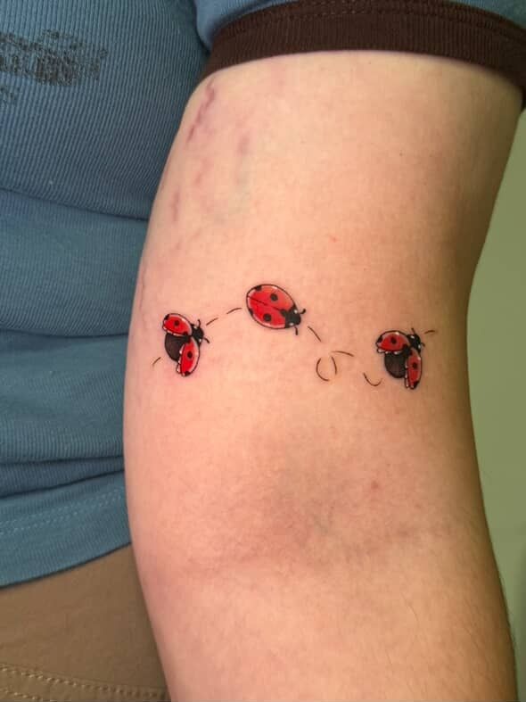 Three Tiny Ladybugs in Motion Tattoo Tattoo Design