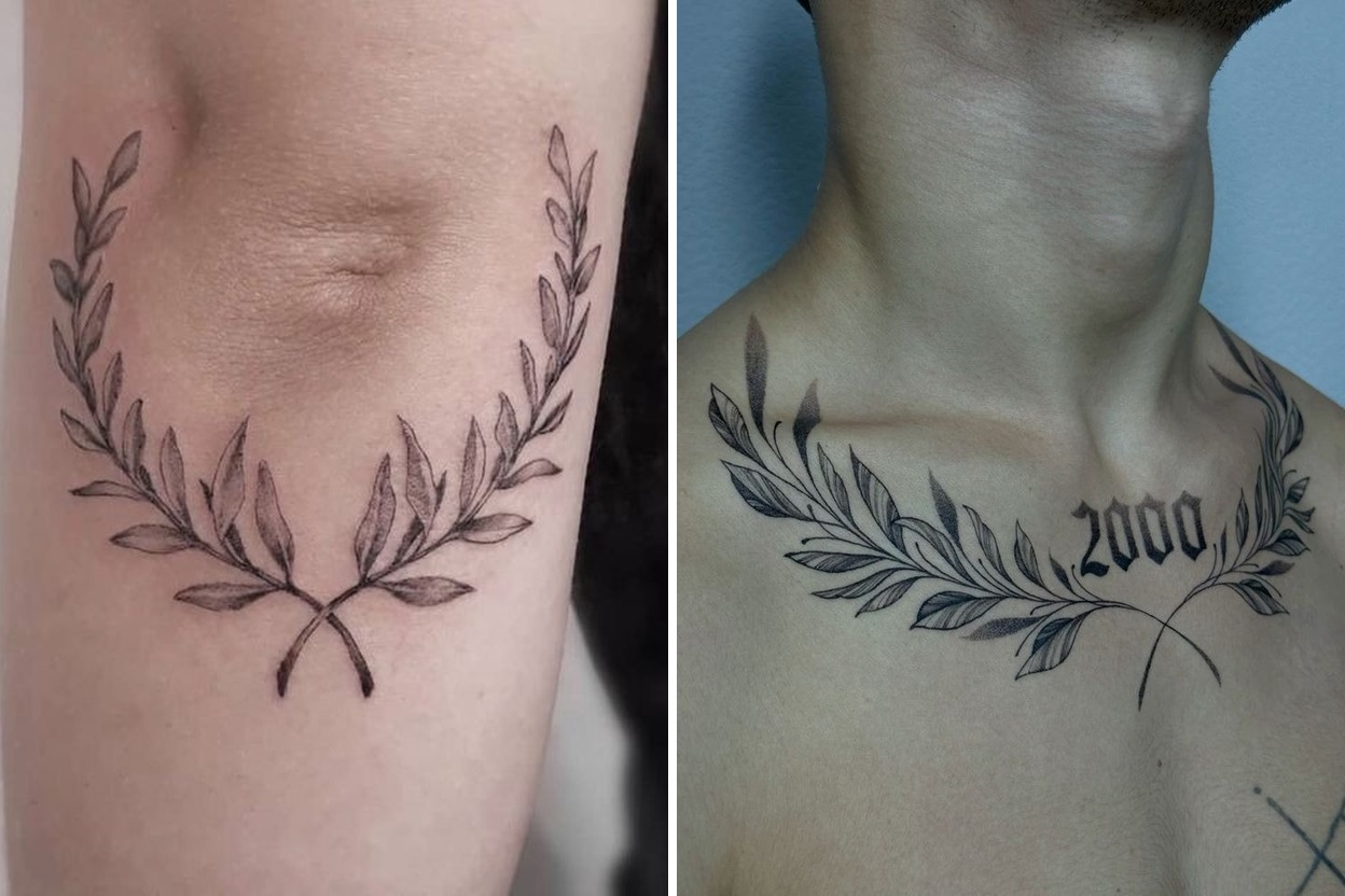 31+ Delicate Laurel Wreath Tattoo Ideas & Inspiration Featured Lookbook Collage