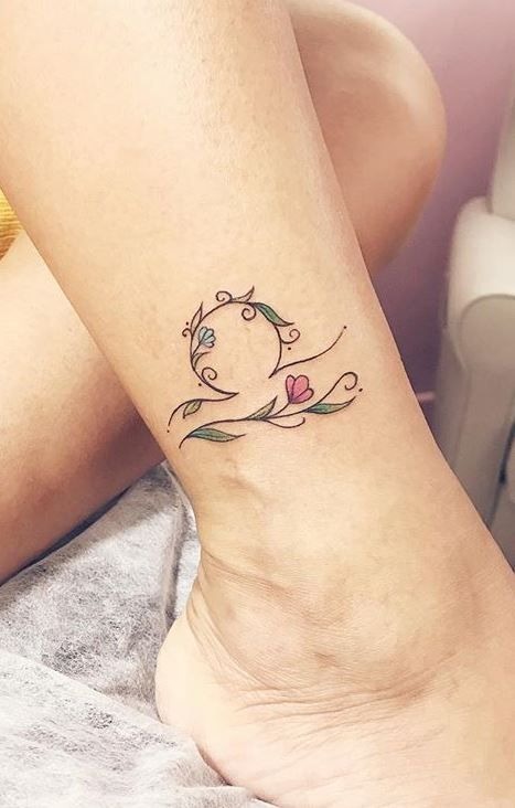 Botanical Libra Glyph Ankle Tattoo Design