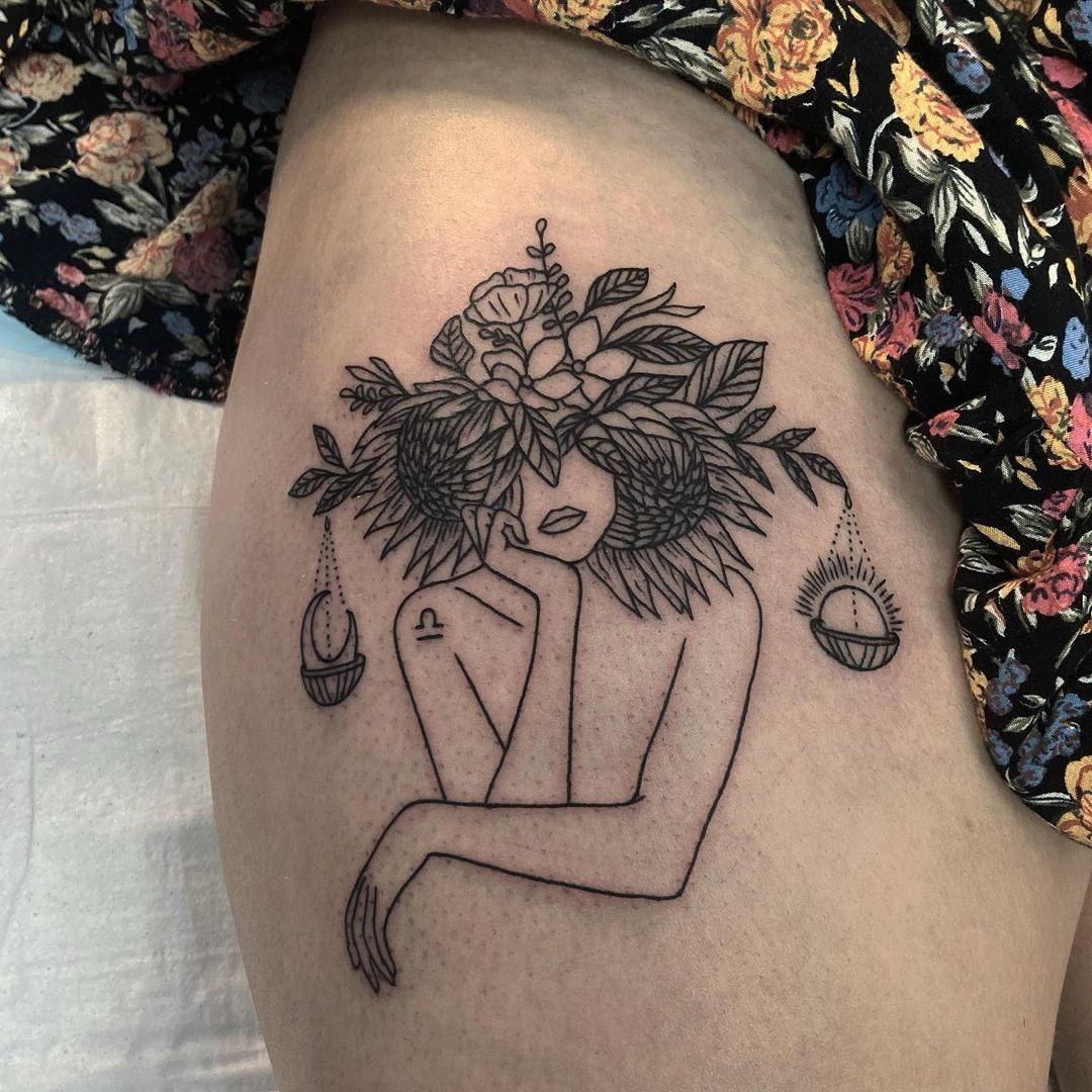 Florally Crowned Muse and the Scales Tattoo Design