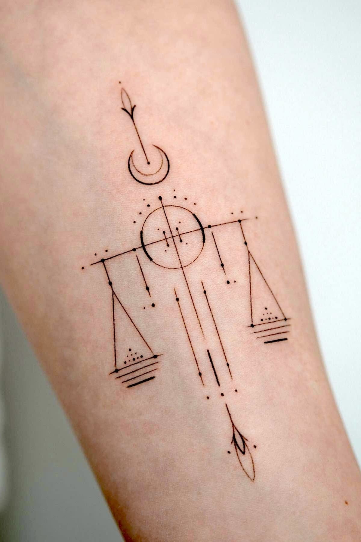 Geometric Libra Lines & Dots Tattoo Design