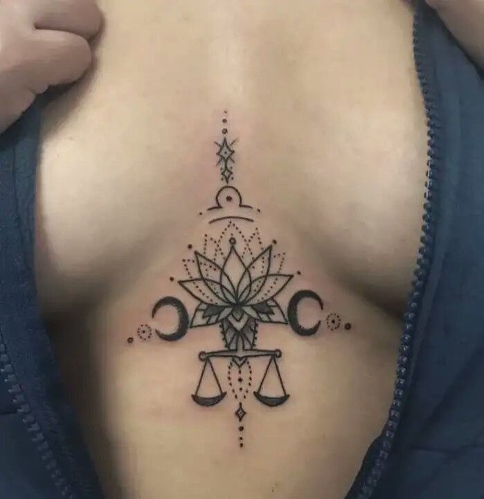 Lotus & Lunar Scales Sternum Tattoo Design