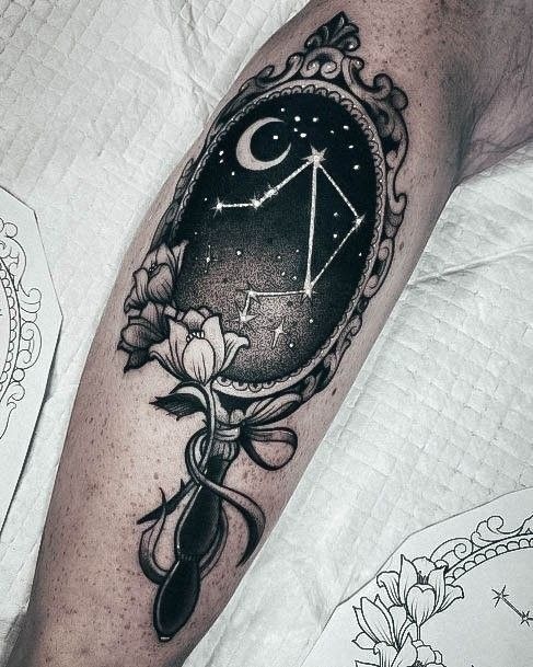 Night-Sky Mirror Constellation Tattoo Design