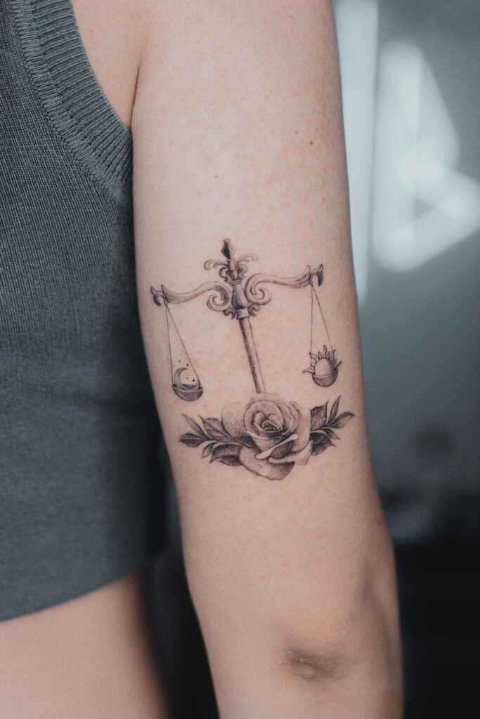 Rose-Balanced Scales Tattoo Design