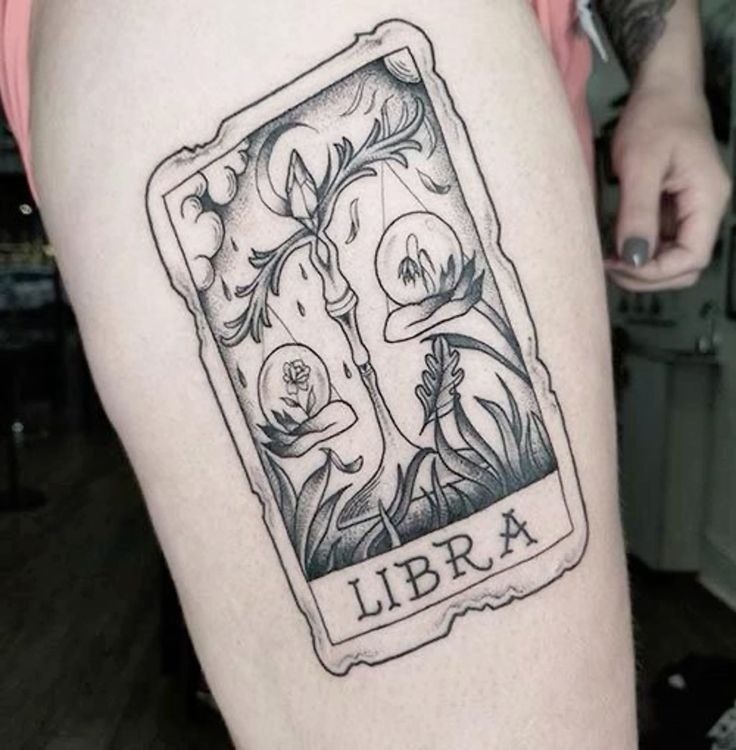 Tarot-Style Libra Card Tattoo Design