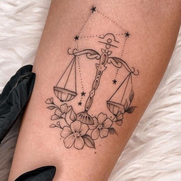 Vintage Scales with Constellation Tattoo Design
