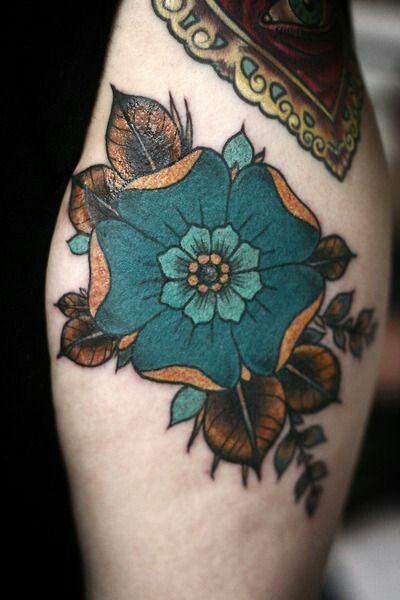 Black Oval with Fine Morning Glory Overlay Tattoo Design