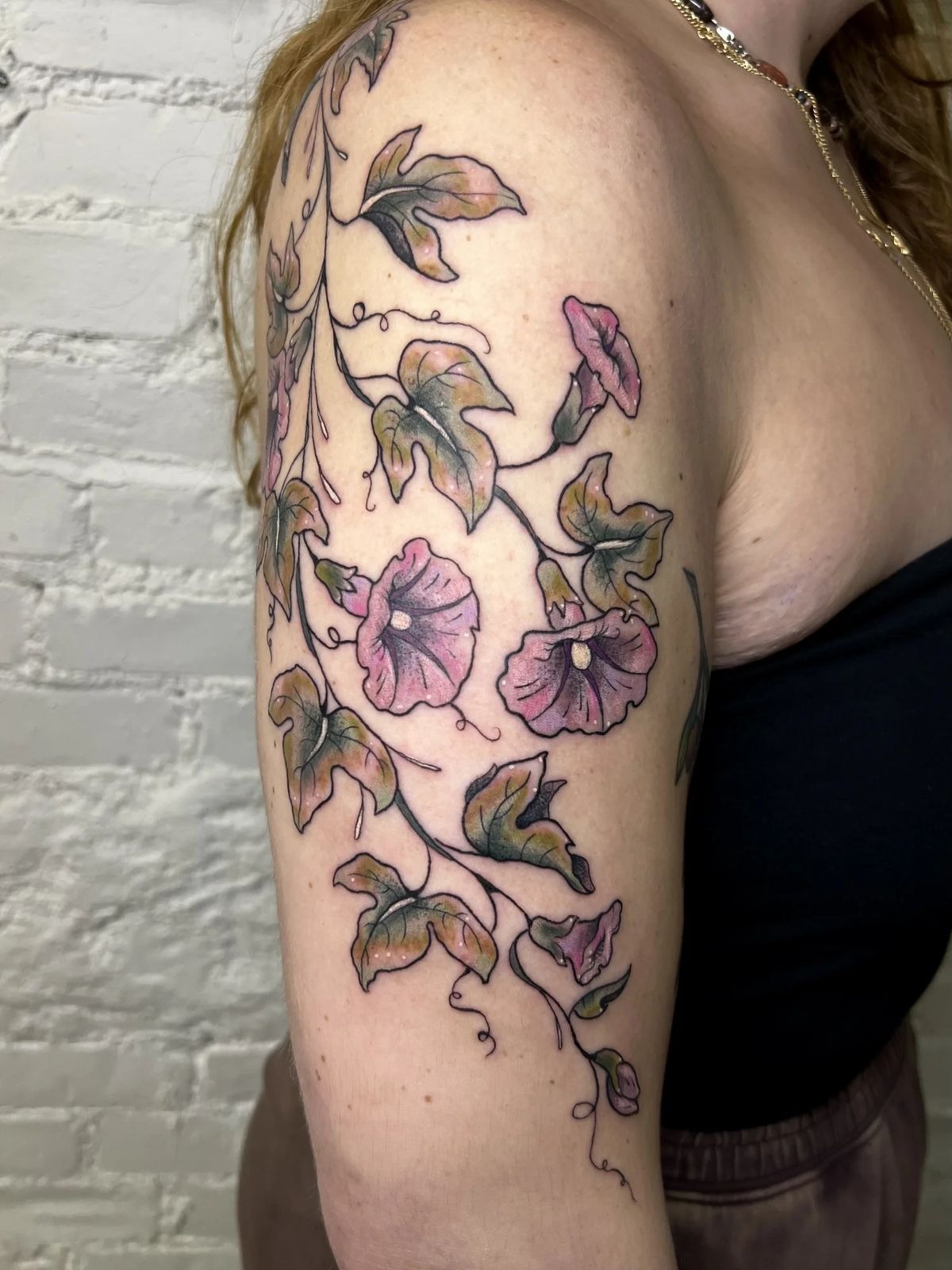 Classic Blue Morning Glories on Upper Arm Tattoo Design