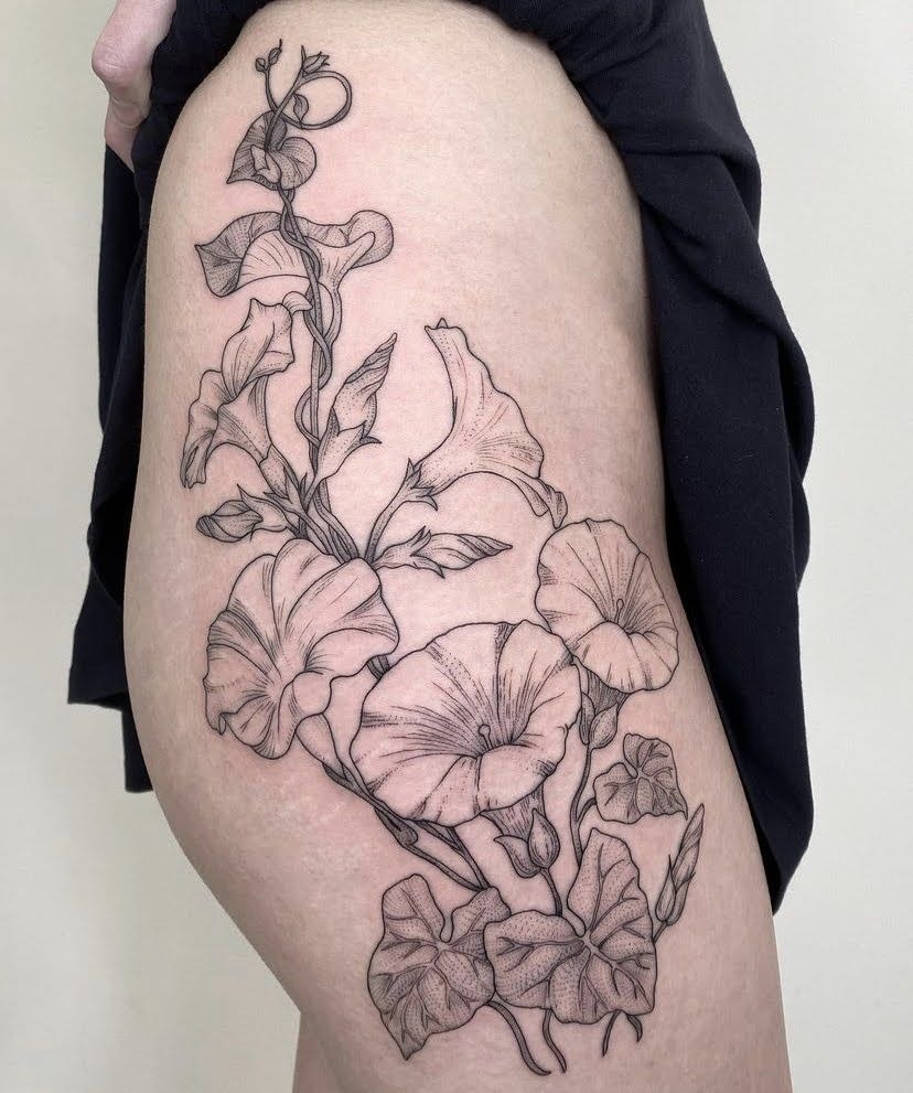 Petite Morning Glory Pair - Micro Botanical Tattoo Design