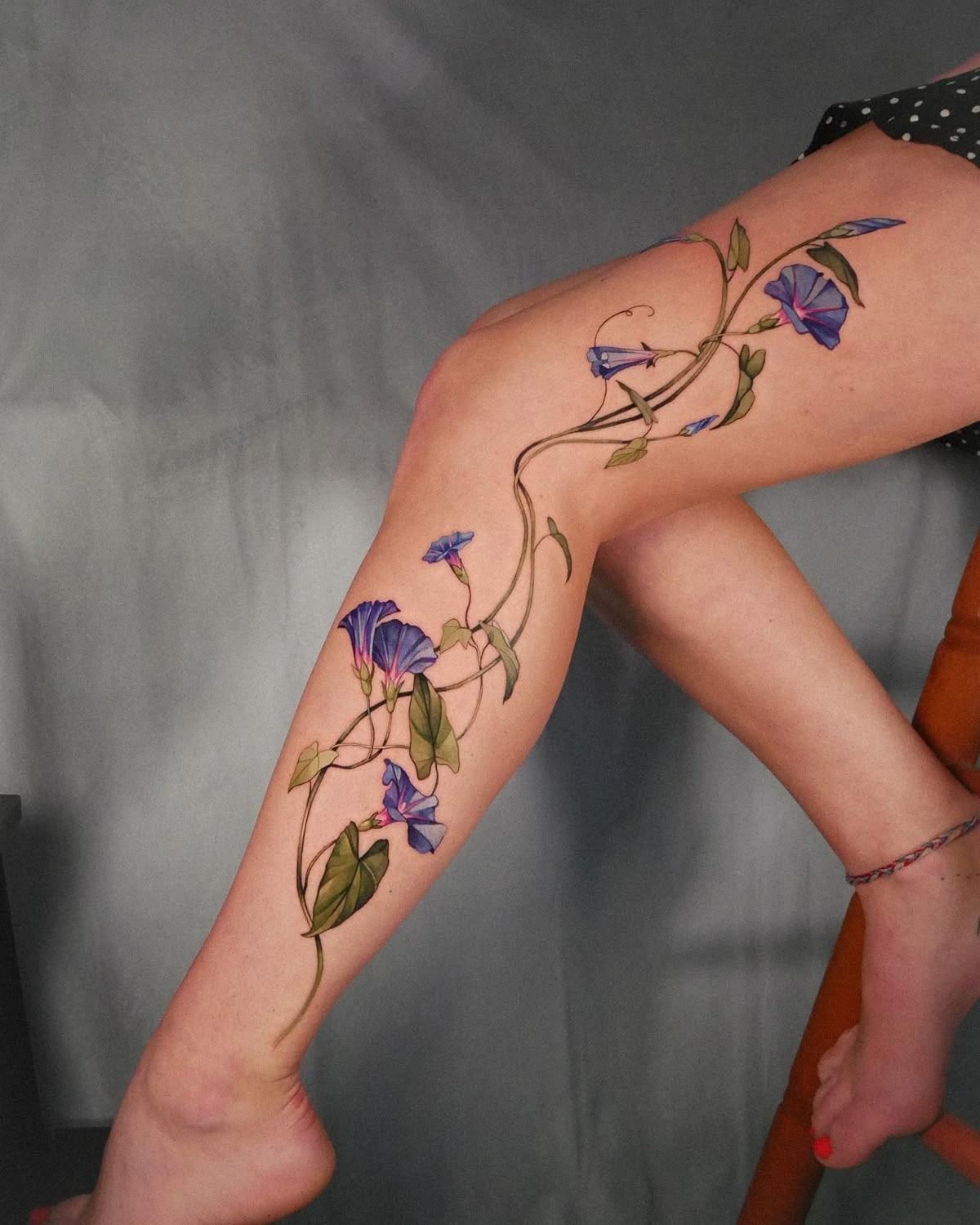 Rose-Tinted Morning Glory Arm Garland Tattoo Design