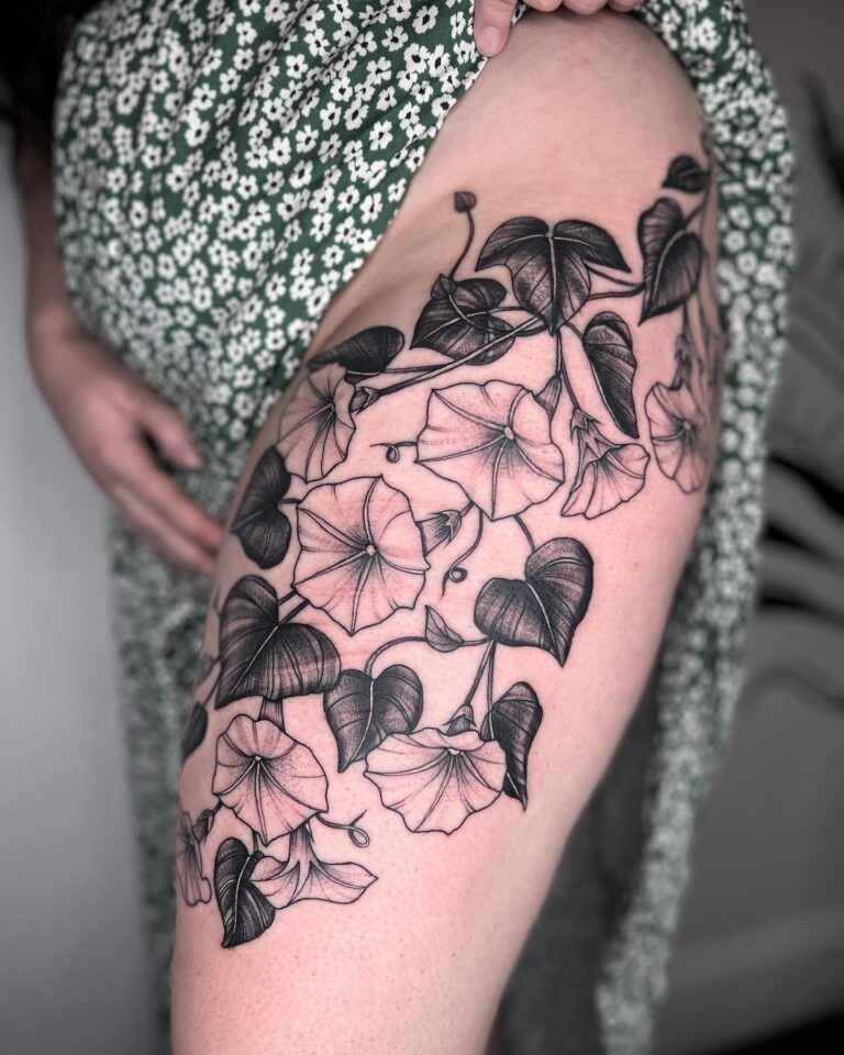 Shoulder-to-Collarbone Morning Glory Trail Tattoo Design