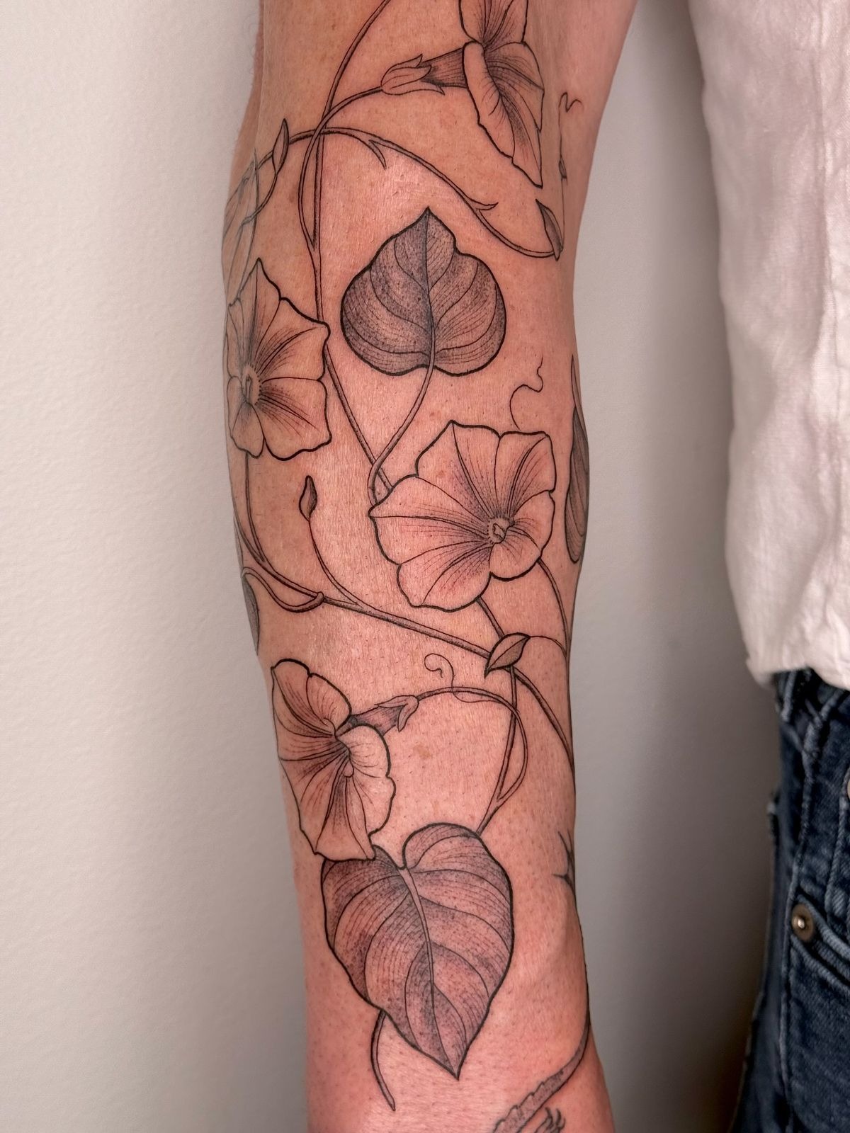 Watercolor Blue Leg Vine Sleeve Tattoo Design