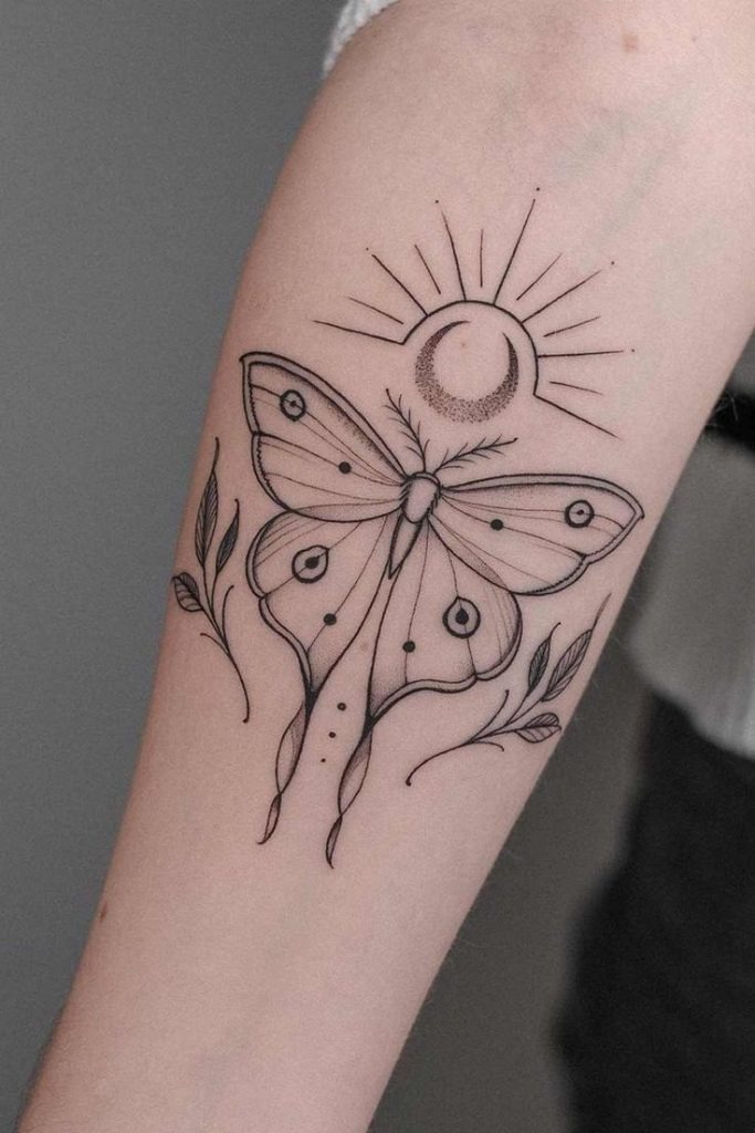 Crescent Moon Moth Tattoo Tattoo Design