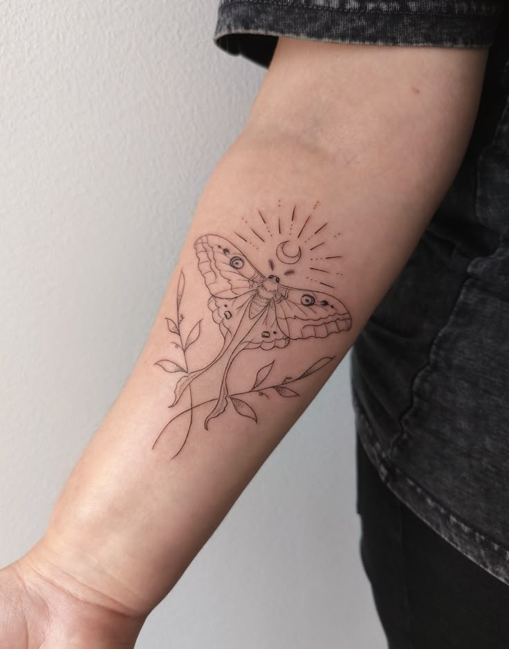 Minimalist Lunar Moth Tattoo Tattoo Design