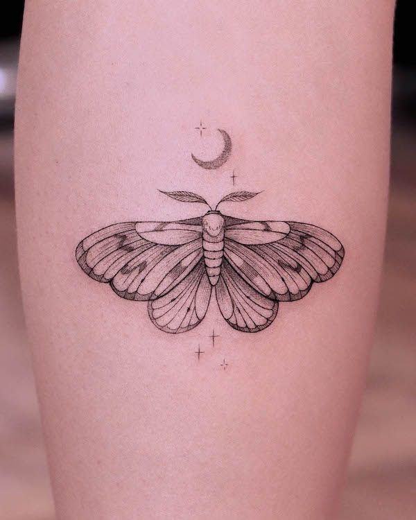 Minimalist Lunar Moth Tattoo Tattoo Design