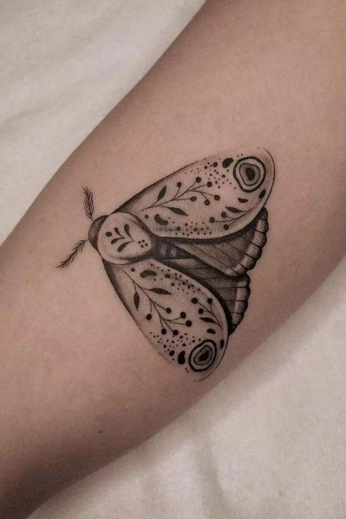 Ornamental Moth with Dot Work Tattoo Design