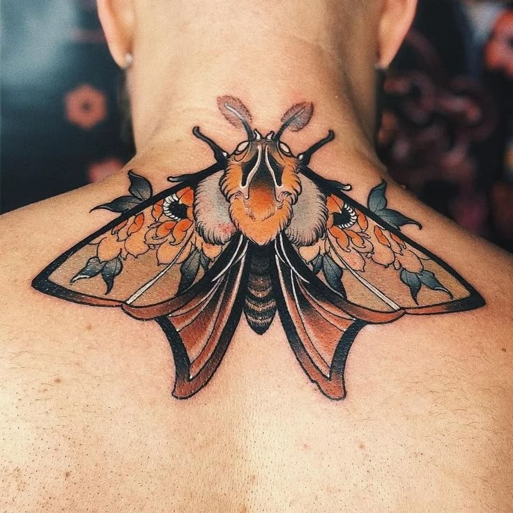 Ornate Moth Neck Tattoo Tattoo Design