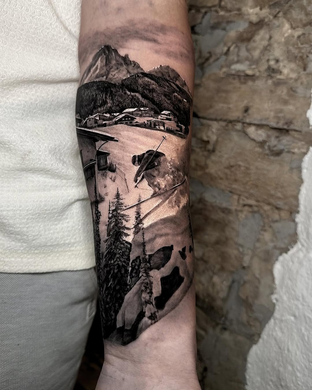 A stunning mountain ski scene tattoo Tattoo Design